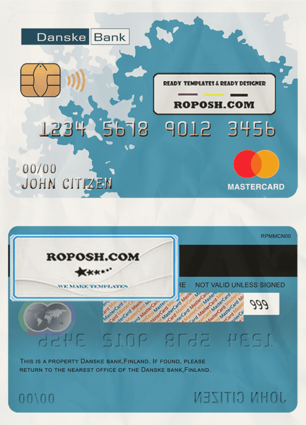 Finland Danske bank mastercard template in PSD format, fully editable