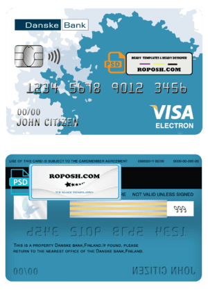 Finland Danske bank visa electron card template in PSD format, fully editable