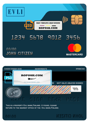 Finland Evli bank mastercard template in PSD format, fully editable
