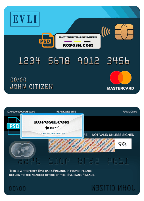 Finland Evli bank mastercard template in PSD format, fully editable