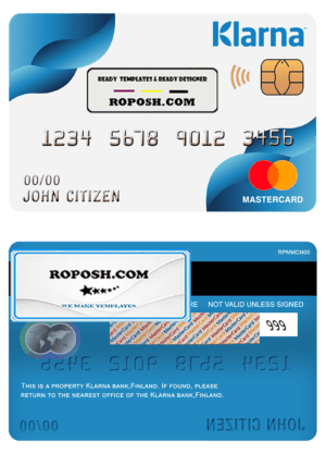 Finland Klarna bank mastercard template in PSD format, fully editable