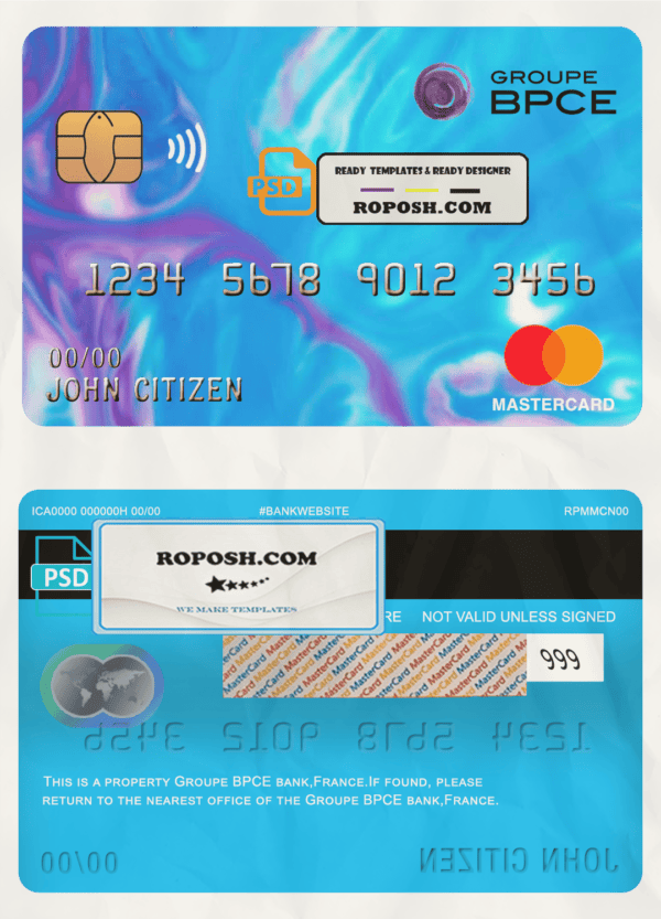 France Groupe BPCE bank mastercard template in PSD format, fully editable