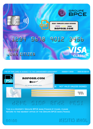 France Groupe BPCE bank visa classic card template in PSD format, fully editable