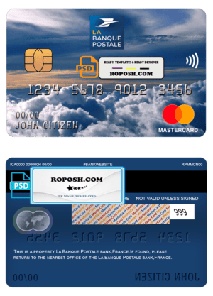 France La Banque Postale bank mastercard template in PSD format, fully editable