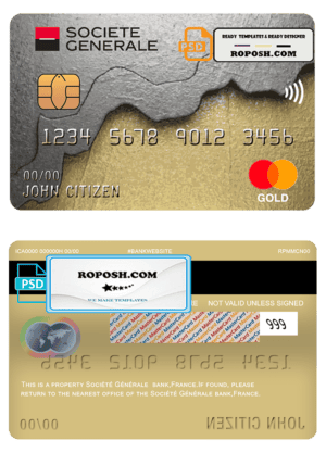 France Société Générale bank mastercard template in PSD format, fully editable