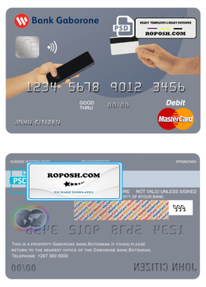 Botswana Bank Gaborone mastercard debit card template in PSD format, fully editable
