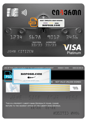 Georgia Liberty bank visa platinum card template in PSD format, fully editable