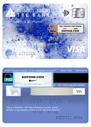 Georgia TBC bank visa classic card template in PSD format, fully editable