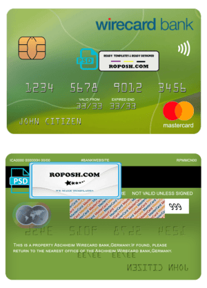 Germany Aschheim Wirecard bank mastercard template in PSD format, fully editable