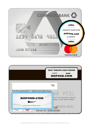 Germany Commerzbank Bank mastercard template in PSD format, fully editable
