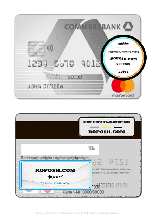 Germany Commerzbank Bank mastercard template in PSD format, fully editable