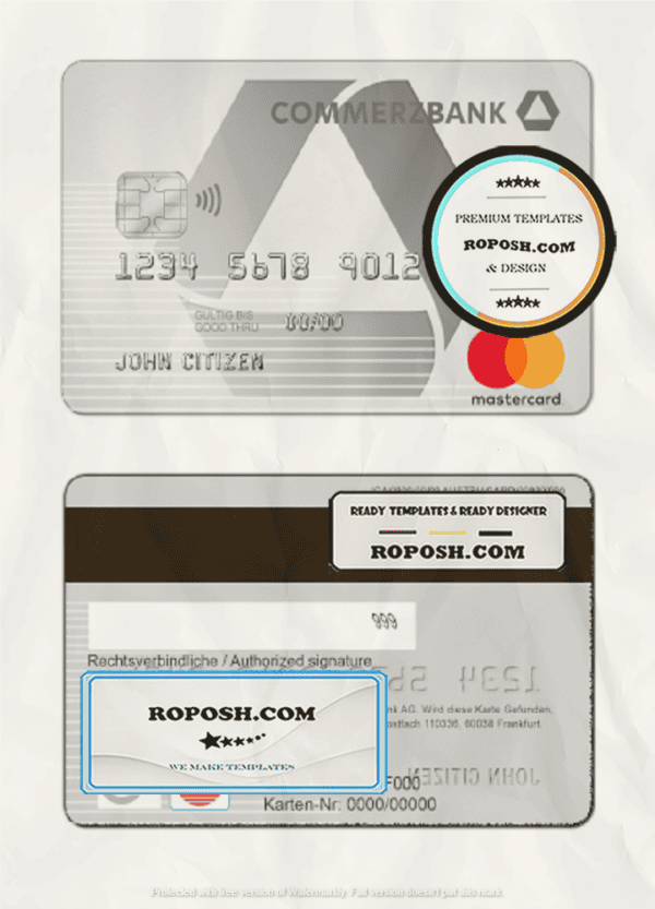 Germany Commerzbank Bank mastercard template in PSD format, fully editable