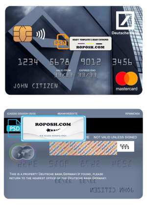 Germany Deutsche bank mastercard template in PSD format, fully editable