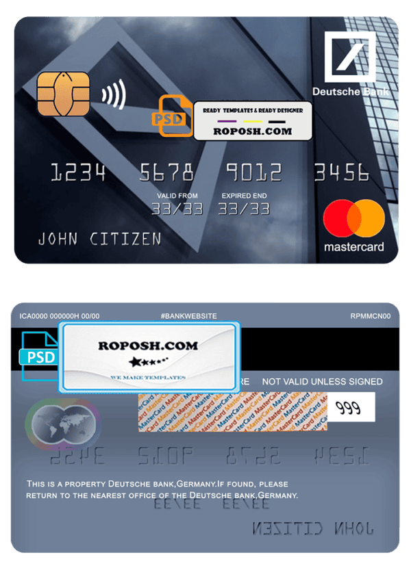 Germany Deutsche bank mastercard template in PSD format, fully editable