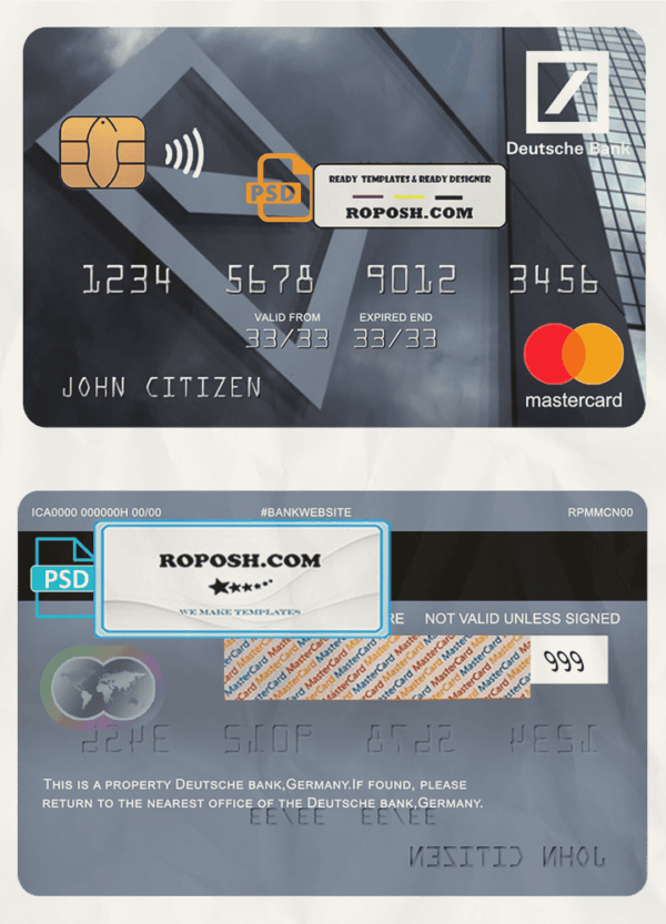 Germany Deutsche bank mastercard template in PSD format, fully editable