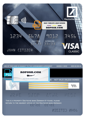 Germany Deutsche bank visa classic card template in PSD format, fully editable