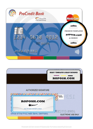 Germany ProCredit Bank mastercard credit card template in PSD format, fully editable