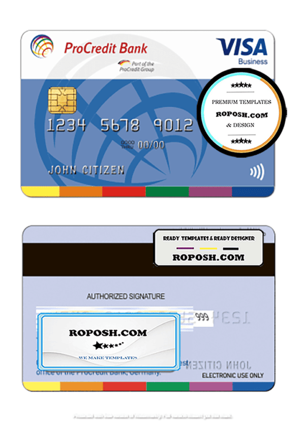 Germany ProCredit Bank visa business credit card template in PSD format, fully editable