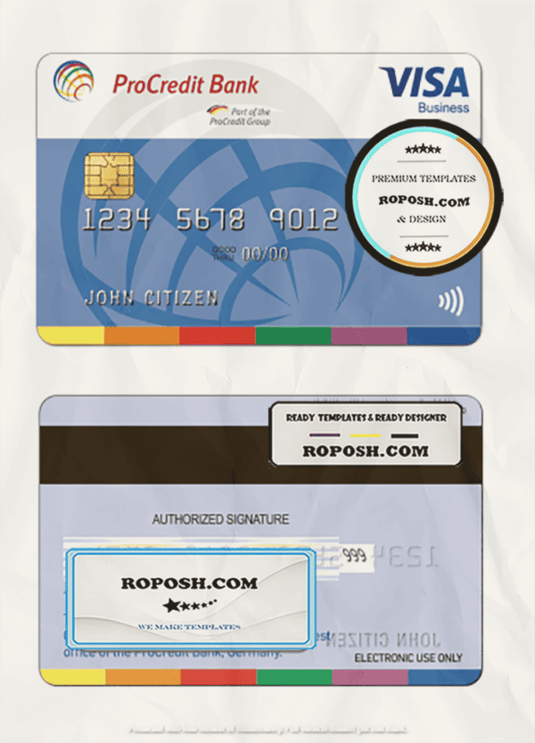 Germany ProCredit Bank visa business credit card template in PSD format, fully editable