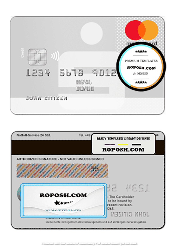 Germany Sparkasse Bank mastercard card template in PSD format, fully editable