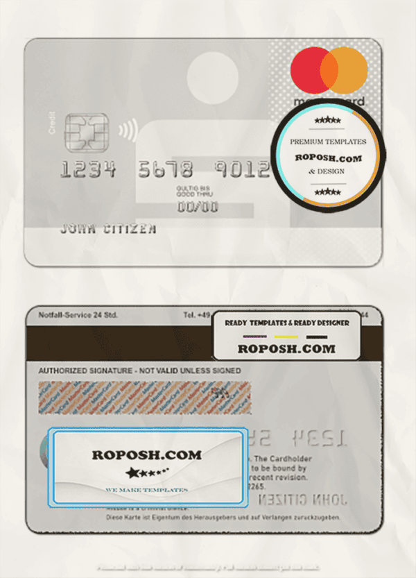 Germany Sparkasse Bank mastercard card template in PSD format, fully editable