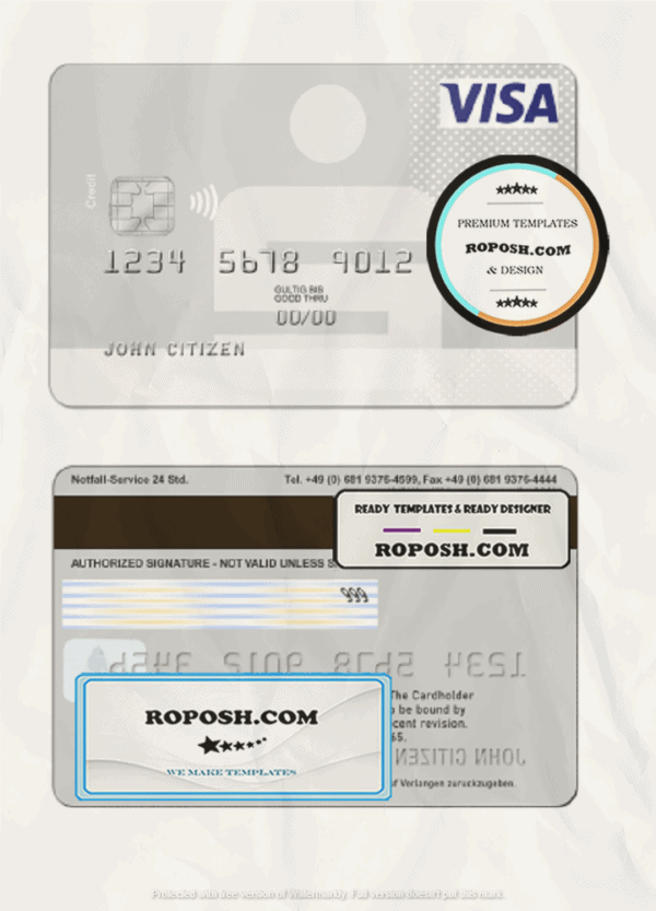 Germany Sparkasse Bank visa card template in PSD format, fully editable