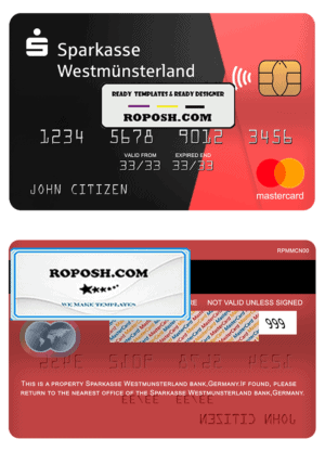 Germany Sparkasse Westmunsterland bank mastercard template in PSD format, fully editable