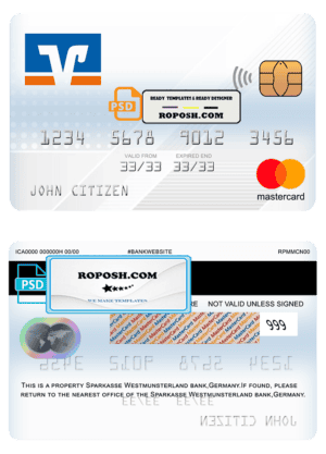 Germany Volksbank Jever bank mastercard template in PSD format, fully editable