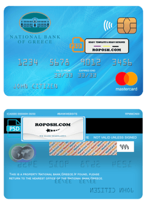 Greece National bank mastercard template in PSD format, fully editable