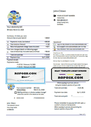 Cambodia Solar Green Energy Cambodia Co utility bill template in Word and PDF format