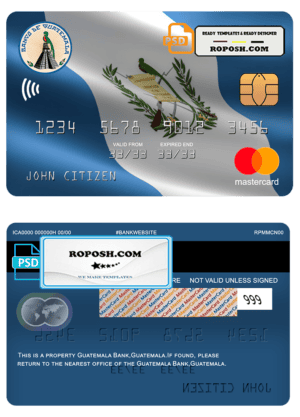 Guatemala Banco de Guatemala bank mastercard template in PSD format, fully editable
