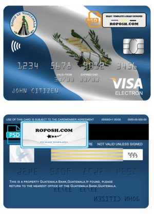 Guatemala Banco de Guatemala bank visa electron card template in PSD format, fully editable