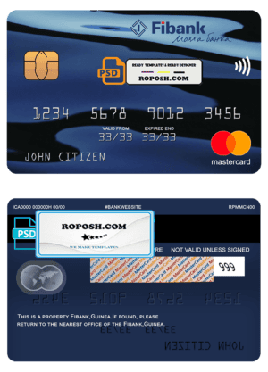Guinea Fibank bank mastercard template in PSD format, fully editable