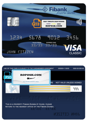 Guinea Fibank bank visa classic card template in PSD format, fully editable
