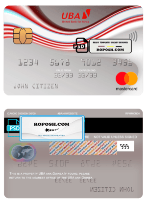 Guinea UBA bank mastercard template in PSD format, fully editable