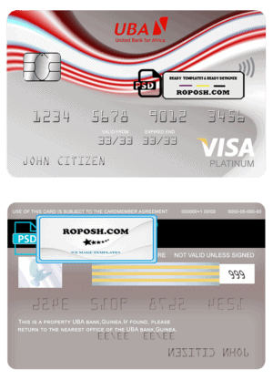 Guinea UBA bank visa platinum card template in PSD format, fully editable