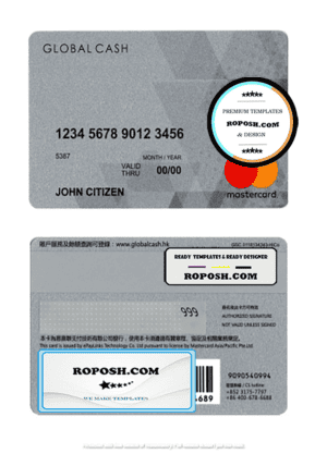 Hong Kong Global Cash mastercard template in PSD format
