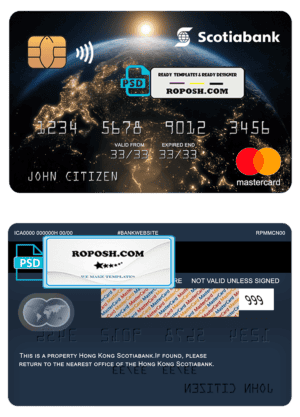 Hong Kong Scotiabank mastercard, fully editable template in PSD format