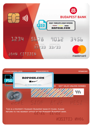 Hungary Budapest bank mastercard, fully editable template in PSD format