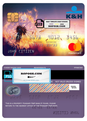 Hungary K&H bank mastercard, fully editable template in PSD format
