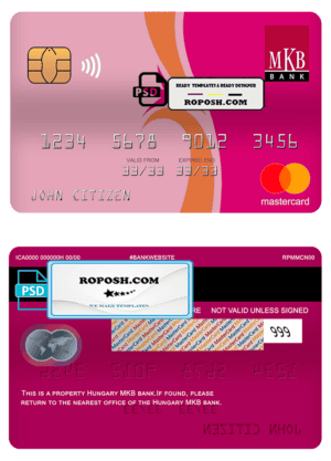Hungary MKB bank mastercard, fully editable template in PSD format