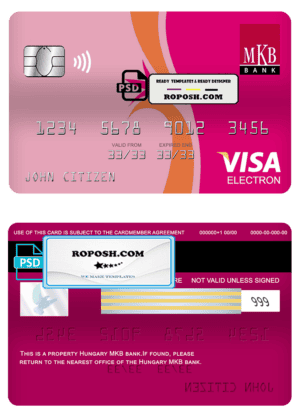 Hungary MKB bank visa electron card, fully editable template in PSD format