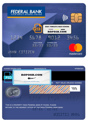 India Federal bank mastercard, fully editable template in PSD format
