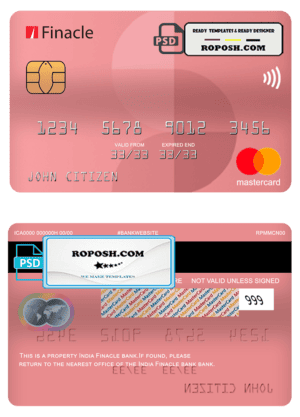 India Finacle bank mastercard, fully editable template in PSD format