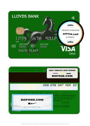 United Kingdom Lloyds credit card template in PSD format, fully editable
