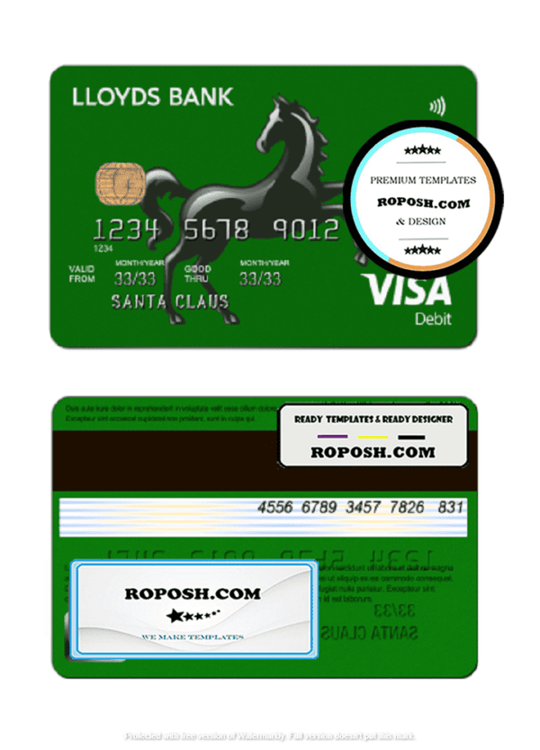 United Kingdom Lloyds credit card template in PSD format, fully editable