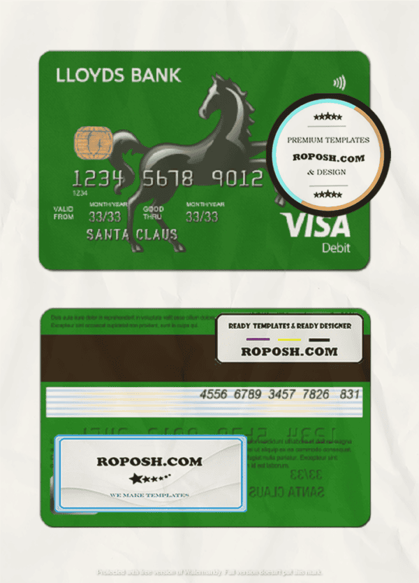 United Kingdom Lloyds credit card template in PSD format, fully editable
