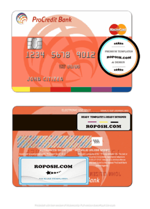 Moldova ProCredit Bank mastercard template in PSD format,fully editable