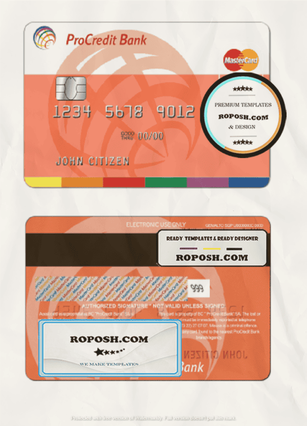 Moldova ProCredit Bank mastercard template in PSD format,fully editable