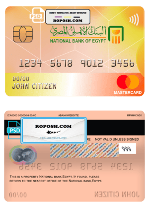 Egypt National Bank mastercard template in PSD format, fully editable
